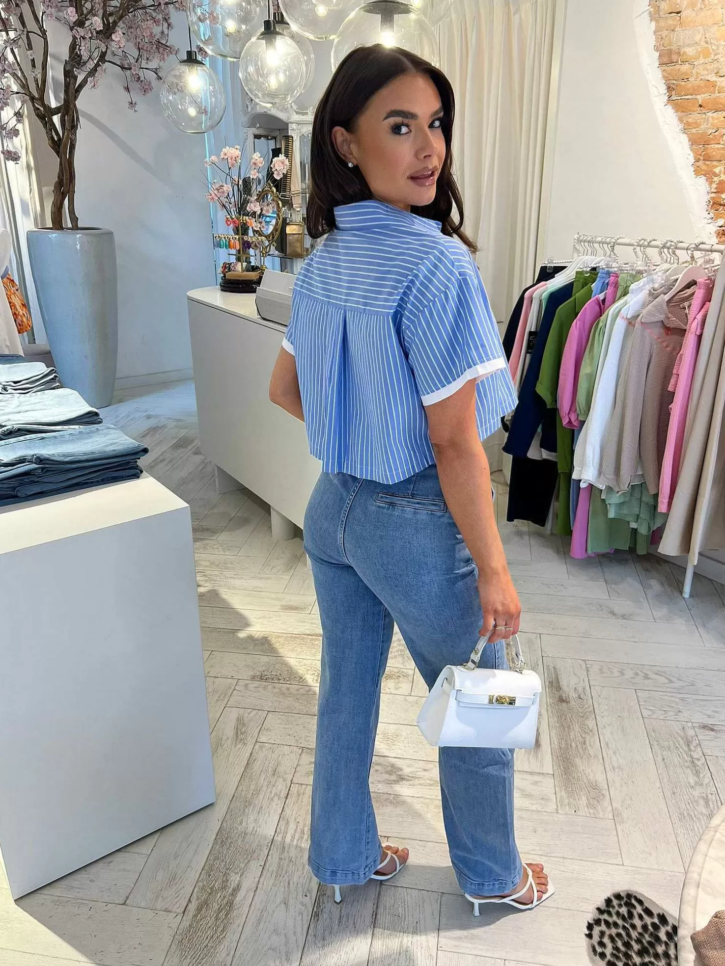 LOF Boutique Tops & Blousjes>Beau Cropped Stripe Blouse Blue