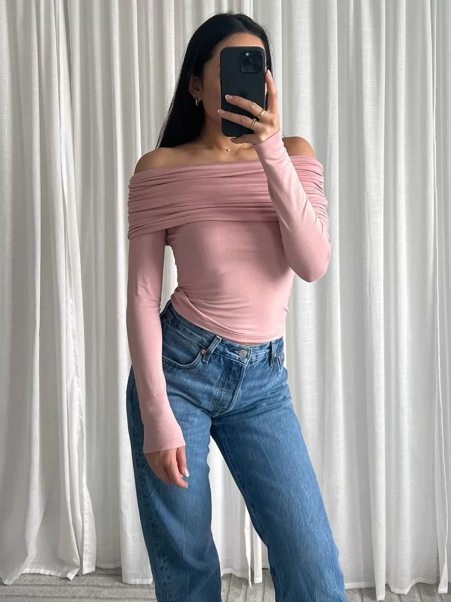 LOF Boutique Tops & Blousjes>Lana Off Shoulder Top Vintage Pink